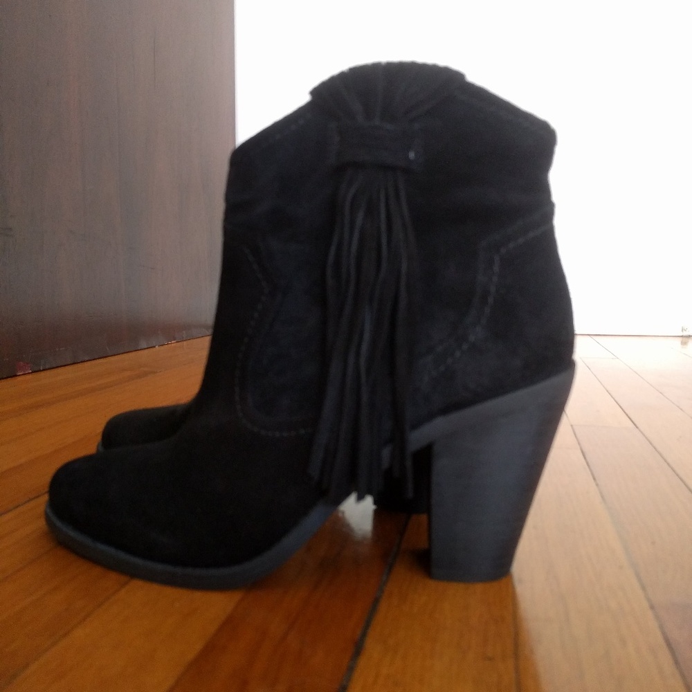 Black Suede Fringe Booties